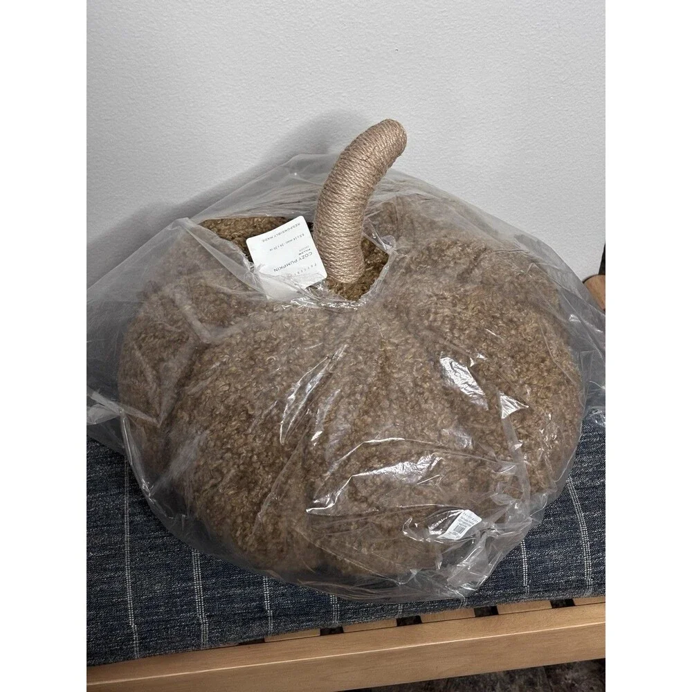 Pottery Barn Large Cozy Pumpkin Pillow 9.5 x 14, Halloween Thanksgiving, Tobacco
